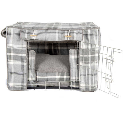 Luxury Heavy Duty Dog Crate, In Stunning Balmoral Dove Grey Tweed Crate Set, The Perfect Dog Crate Set For Building The Ultimate Pet Den! Dog Crate Cover Available To Personalise at Lords & Labradors 