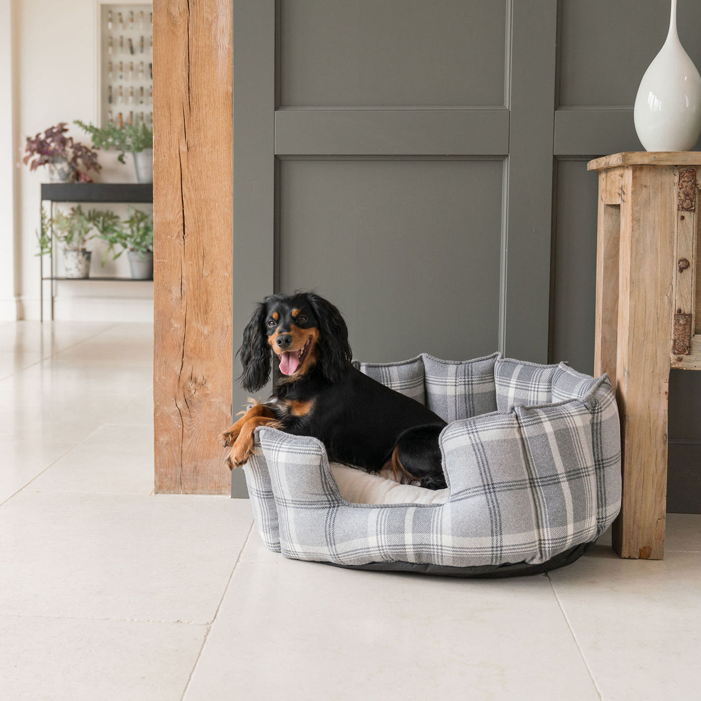 High Wall Bed For Dogs in Balmoral Dove Grey Tweed by Lords & Labradors