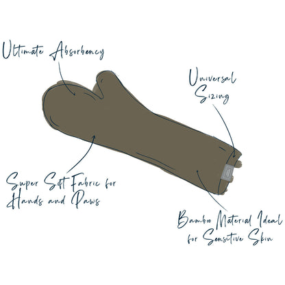 Introducing the ultimate bamboo dog drying mitts in beautiful Mole (Brown), made from luxurious bamboo to aid sensitive skin featuring universal size to fit all with super absorbent material for easy pet drying! The perfect dog drying gloves, available now at Lords & Labradors, In four colours!