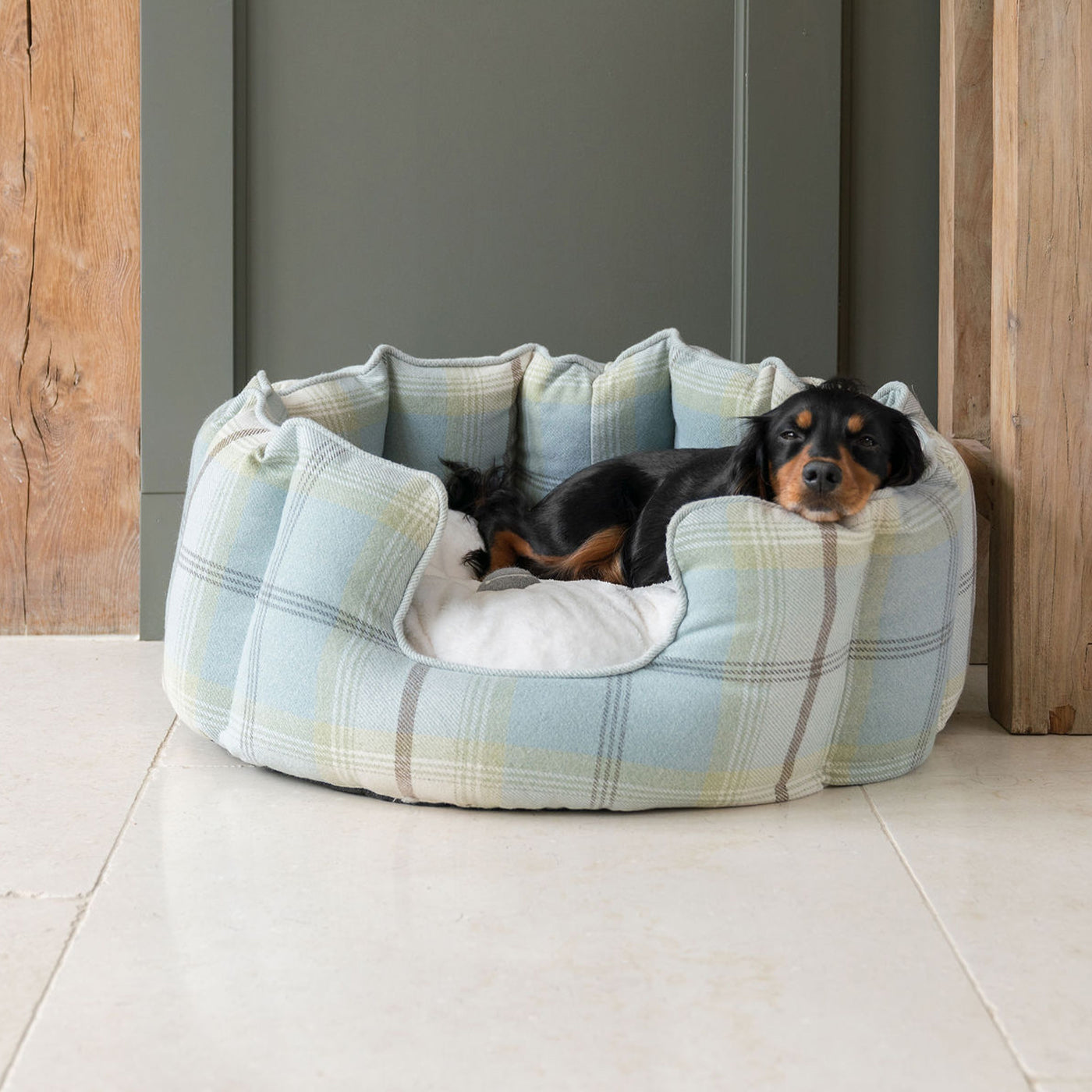 High Wall Bed For Dogs in Balmoral Duck Egg Tweed by Lords & Labradors