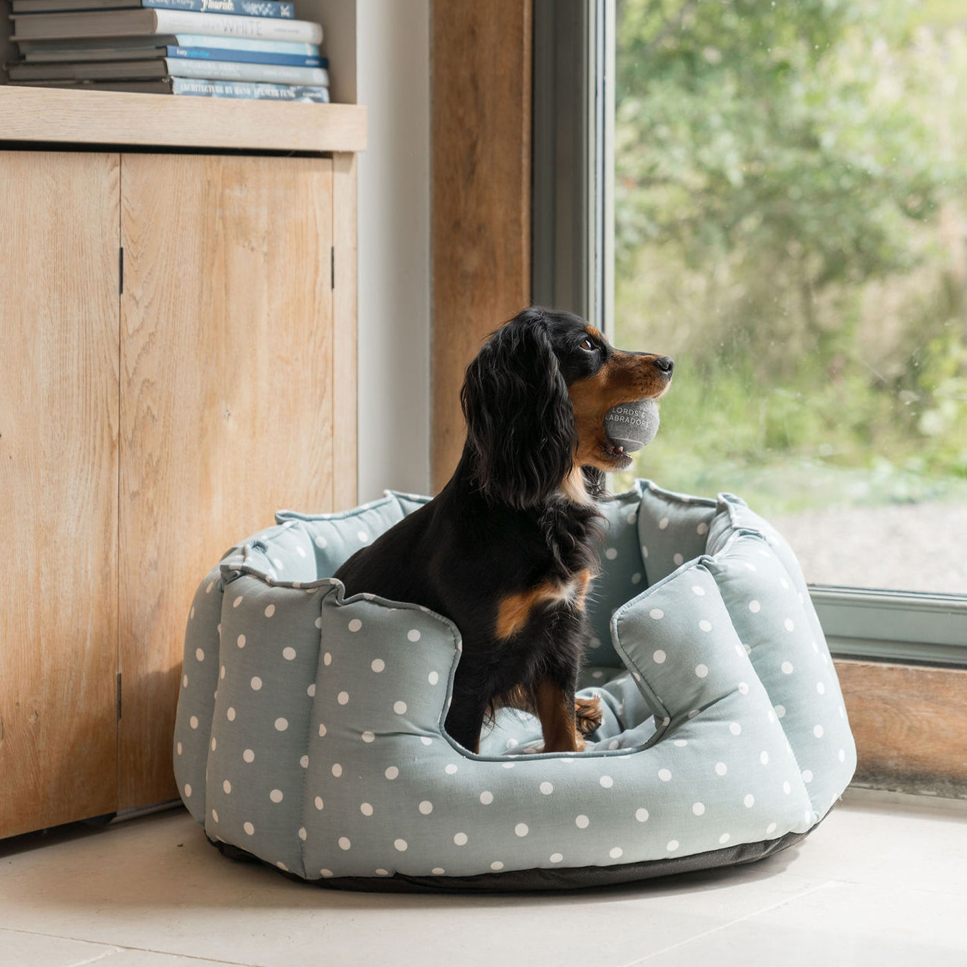 High Wall Bed For Dogs in Duck Egg Spot by Lords & Labradors