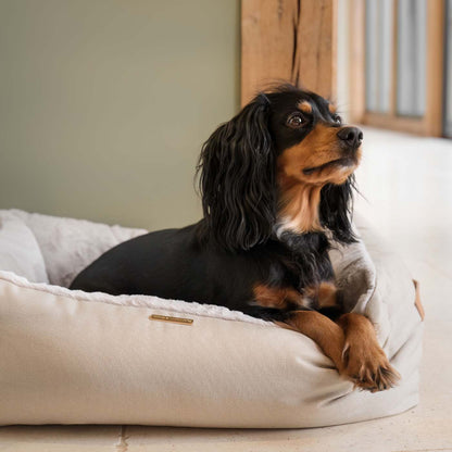 Discover This Luxurious Box Bed For Dogs, Made Using Beautiful Twill Fabric To Craft The Perfect Dog Box Bed! In Stunning Cream Linen, Available Now at Lords & Labradors    