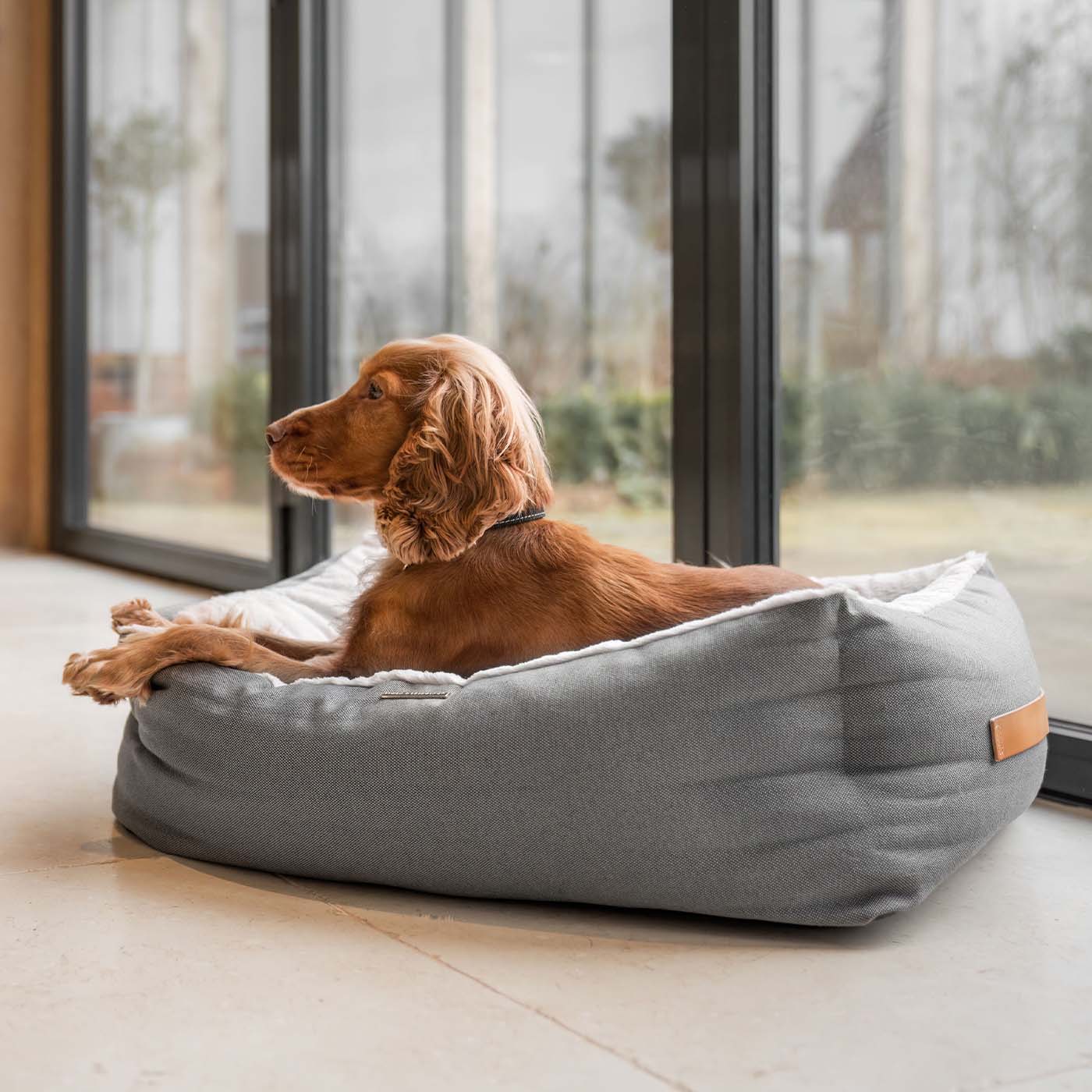 Discover This Luxurious Box Bed For Dogs, Made Using Beautiful Twill Fabric To Craft The Perfect Dog Box Bed! In Stunning Grey Slate, Available Now at Lords & Labradors    