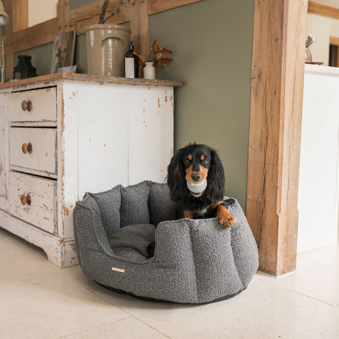 High Wall Bed For Dogs in Granite Bouclé by Lords & Labradors