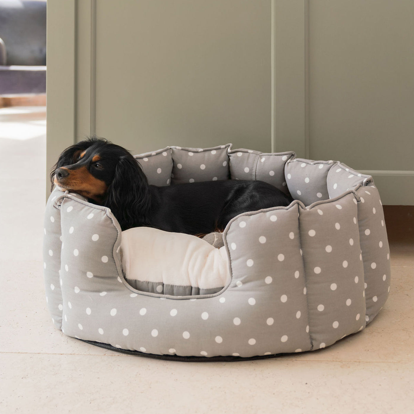 High Wall Bed For Dogs in Grey Spot by Lords & Labradors