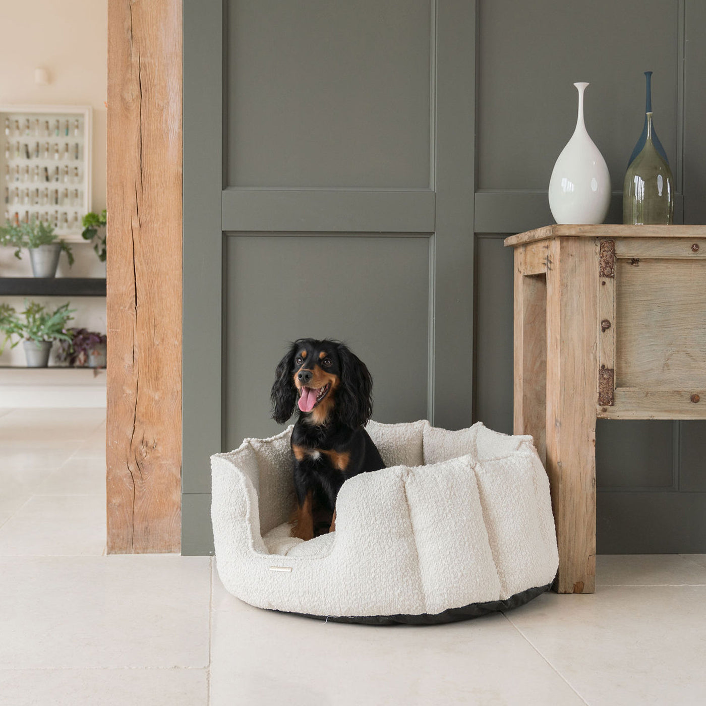 High Wall Bed For Dogs in Ivory Bouclé by Lords & Labradors