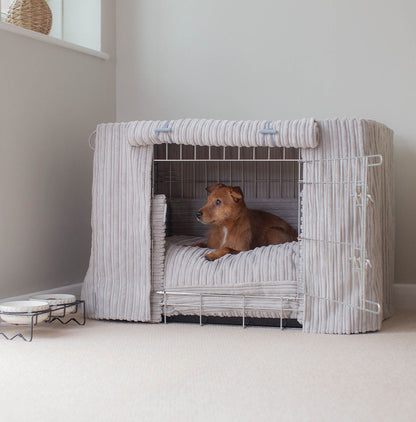 Luxury Dog Crate Set, Essentials Complete Plush Crate Set In Light Grey! Build The Ultimate Dog Den For The Perfect Burrow! Dog Crate Cover Available To Personalise at Lords & Labradors