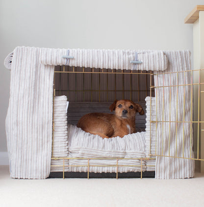 Luxury Dog Crate Set, Essentials Complete Plush Crate Set In Light Grey! Build The Ultimate Dog Den For The Perfect Burrow! Dog Crate Cover Available To Personalise at Lords & Labradors