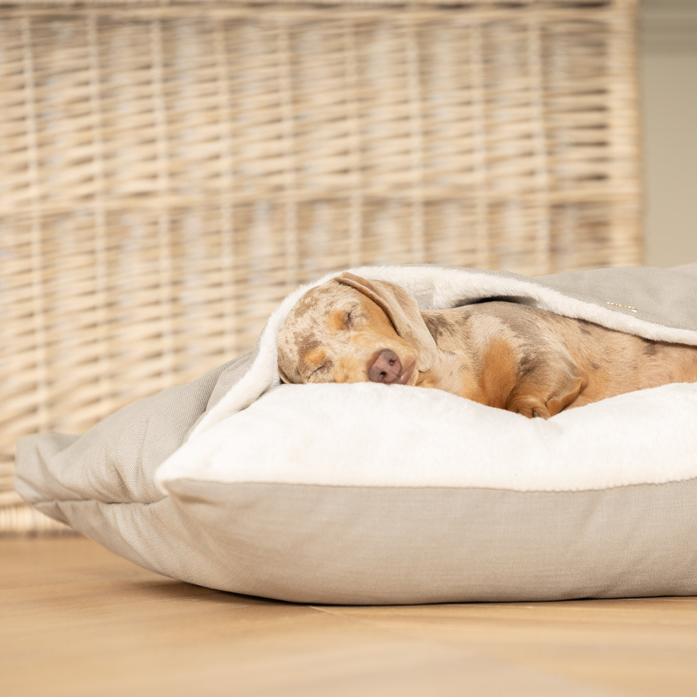 Luxury Savanna Sleepy Burrow, The Perfect bed For a Pet to Burrow. Available To Personalise In Stunning Savanna Stone, Here at Lords & Labradors