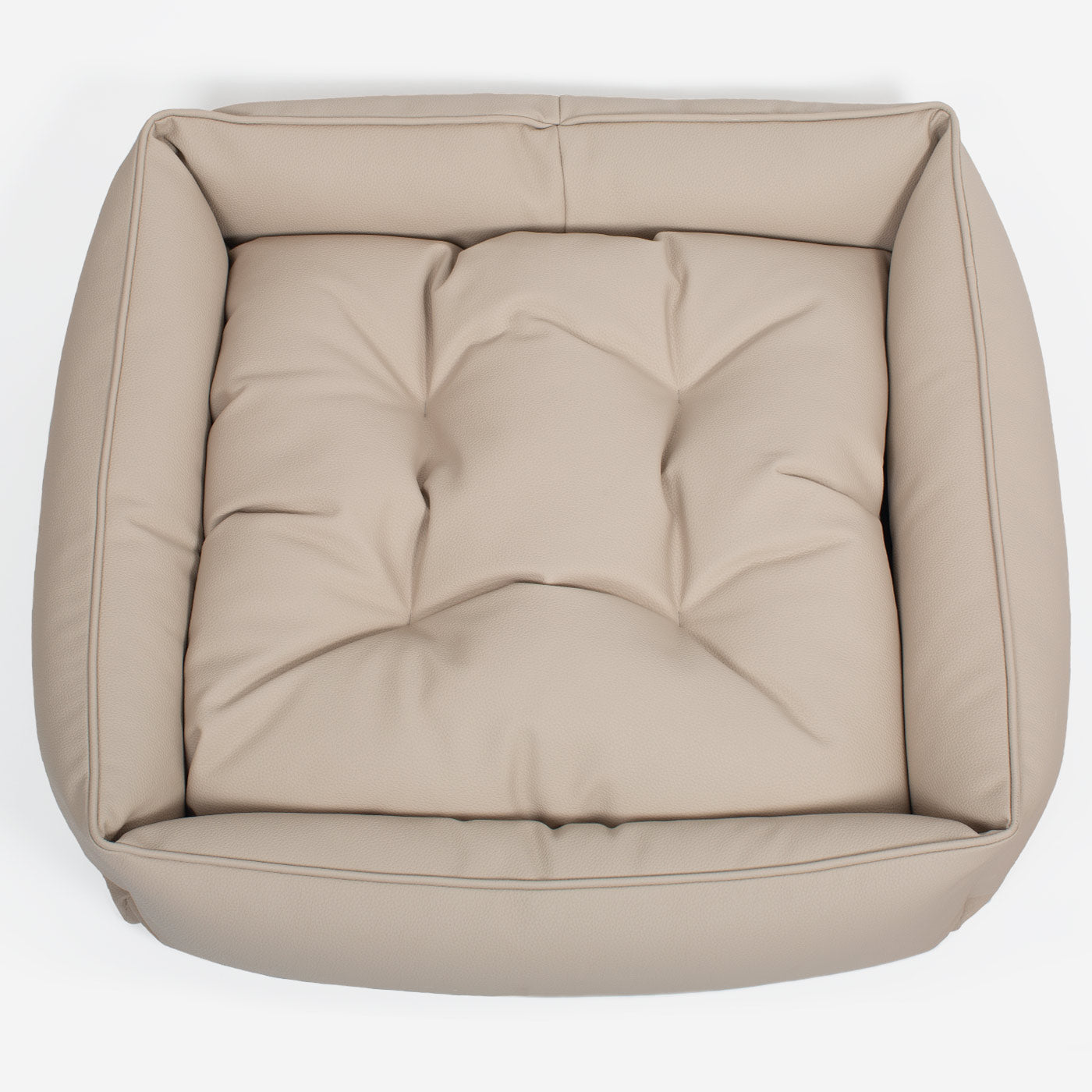 [color:sand] Luxury Handmade Box Bed in Rhino Tough Faux Leather, in Sand, Perfect For Your Pets Nap Time! Available To Personalise at Lords & Labradors