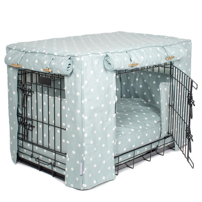 Luxury Heavy Duty Dog Crate, In Stunning Duck Egg Spot Crate Set, The Perfect Dog Crate Set For Building The Ultimate Pet Den! Dog Crate Cover Available To Personalise at Lords & Labradors 