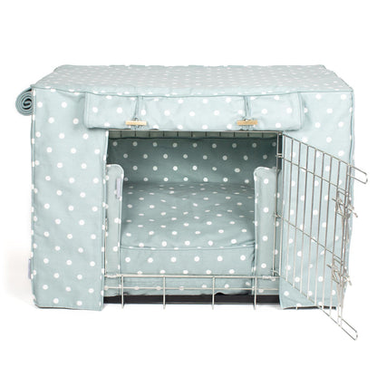 Luxury Heavy Duty Dog Crate, In Stunning Duck Egg Spot Crate Set, The Perfect Dog Crate Set For Building The Ultimate Pet Den! Dog Crate Cover Available To Personalise at Lords & Labradors 