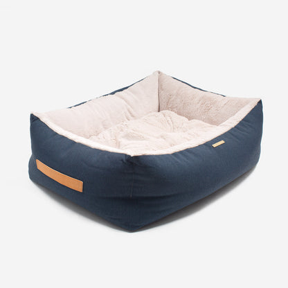 Discover This Luxurious Box Bed For Dogs, Made Using Beautiful Twill Fabric To Craft The Perfect Dog Box Bed! In Stunning Navy Denim, Available Now at Lords & Labradors    