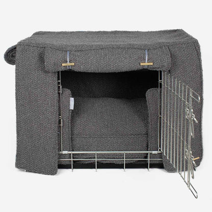 Luxury Heavy Duty Dog Crate, In Stunning Granite Bouclé Crate Set, The Perfect Dog Crate Set For Building The Ultimate Pet Den! Dog Crate Cover Available To Personalise at Lords & Labradors