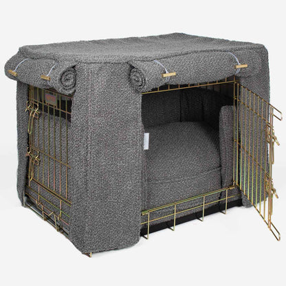 Luxury Heavy Duty Dog Crate, In Stunning Granite Bouclé Crate Set, The Perfect Dog Crate Set For Building The Ultimate Pet Den! Dog Crate Cover Available To Personalise at Lords & Labradors