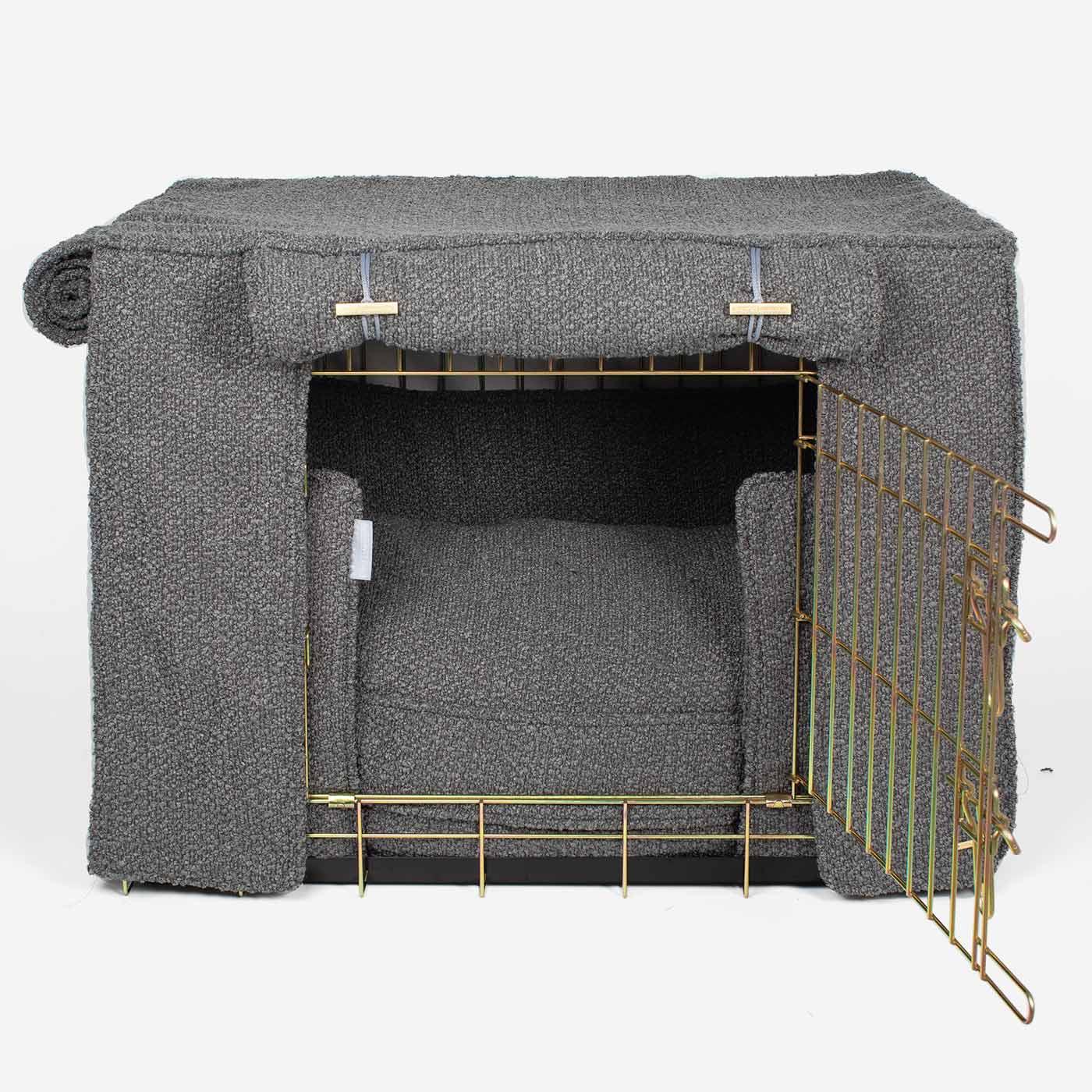 Luxury Heavy Duty Dog Crate, In Stunning Granite Bouclé Crate Set, The Perfect Dog Crate Set For Building The Ultimate Pet Den! Dog Crate Cover Available To Personalise at Lords & Labradors