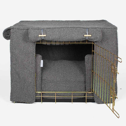 Luxury Heavy Duty Dog Crate, In Stunning Granite Bouclé Crate Set, The Perfect Dog Crate Set For Building The Ultimate Pet Den! Dog Crate Cover Available To Personalise at Lords & Labradors