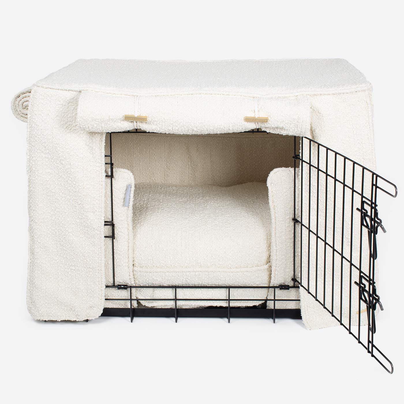 Luxury Heavy Duty Dog Crate, In Stunning Ivory Bouclé Crate Set, The Perfect Dog Crate Set For Building The Ultimate Pet Den! Dog Crate Cover Available To Personalise at Lords & Labradors