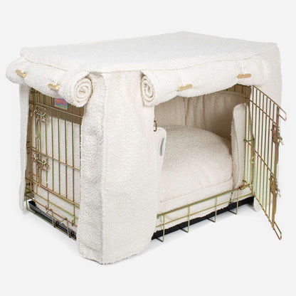 Luxury Heavy Duty Dog Crate, In Stunning Ivory Bouclé Crate Set, The Perfect Dog Crate Set For Building The Ultimate Pet Den! Dog Crate Cover Available To Personalise at Lords & Labradors