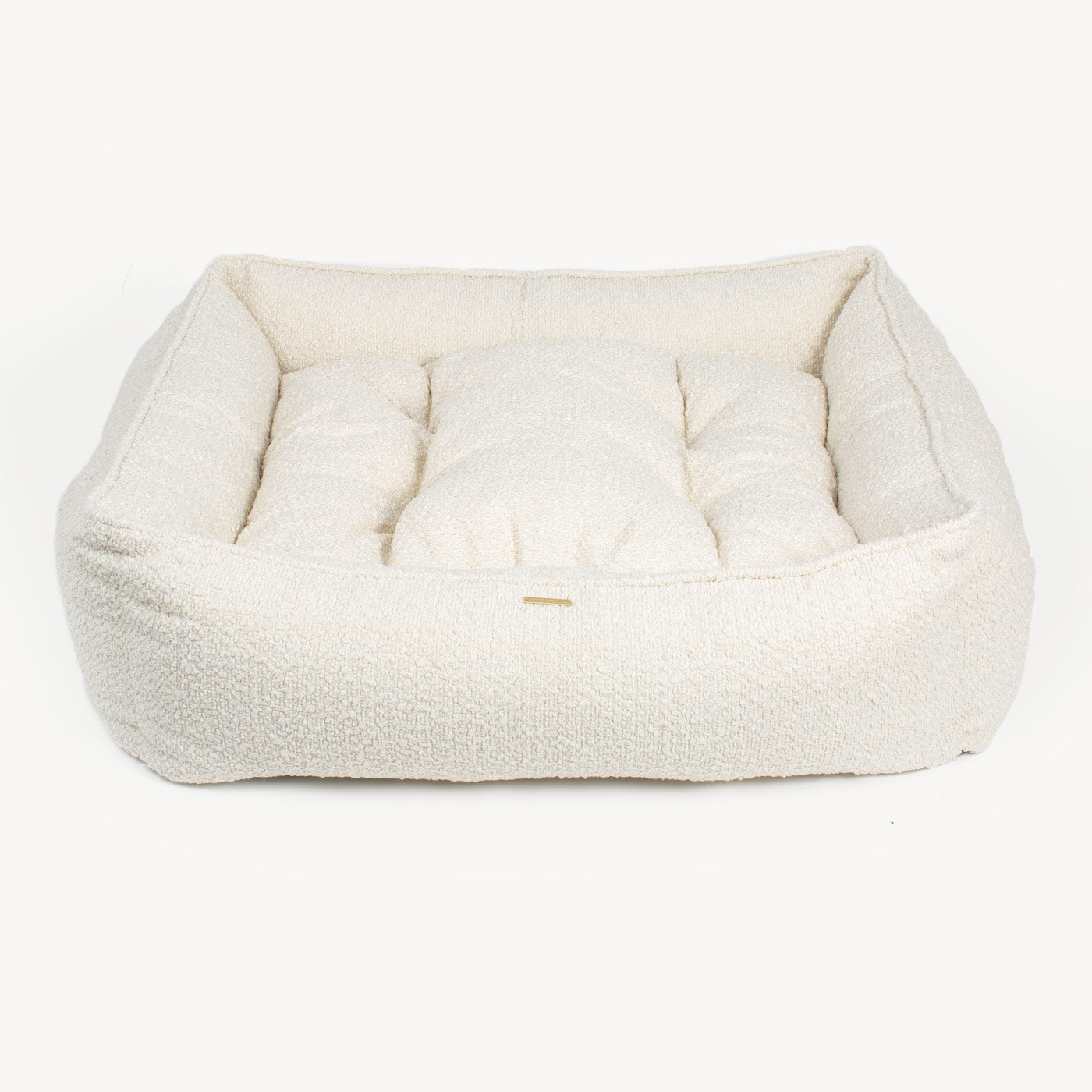 Discover Our Luxurious Handmade Box Bed For Dogs, Featuring an Inner Pillow With Sherpa Fleece On One Side To Craft The Perfect Dog Box Bed In Stunning Ivory Bouclé! Available To Personalise Now at Lords & Labradors    