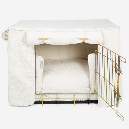 Luxury Heavy Duty Dog Crate, In Stunning Ivory Bouclé Crate Set, The Perfect Dog Crate Set For Building The Ultimate Pet Den! Dog Crate Cover Available To Personalise at Lords & Labradors