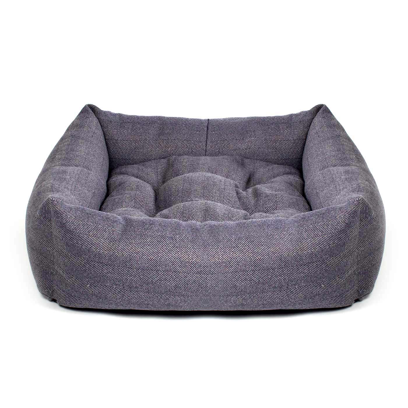 Discover This Luxurious Box Bed For Dogs, Made Using Beautiful Herringbone Fabric To Craft The Perfect Dog Box Bed! In Oxford Herringbone, Available To Personalise Now at Lords & Labradors    