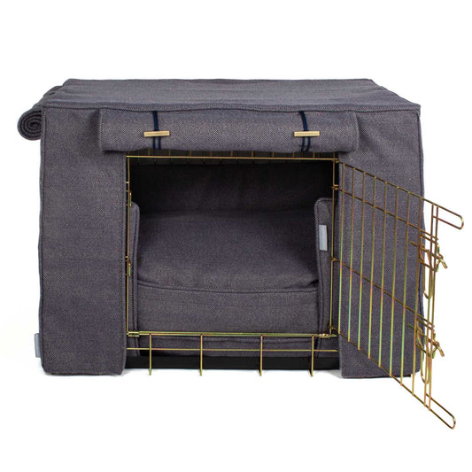 Luxury Heavy Duty Dog Crate, In Stunning Oxford Herringbone Tweed Crate Set, The Perfect Dog Crate Set For Building The Ultimate Pet Den! Dog Crate Cover Available To Personalise at Lords & Labradors