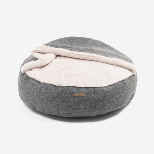 Discover This Luxurious Dog Den, Made Using Beautiful Herdwick Fabric To Craft The Perfect Den For Dogs! In Stunning Graphite, Available Now at Lords & Labradors 