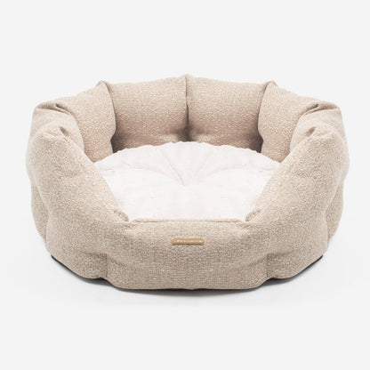 Discover our luxury Herdwick oval dog bed in beautiful sandstone, the ideal choice for dogs to enjoy blissful nap-time, featuring reversible inner cushion with raised sides for dogs who love to rest their head for the ultimate cosiness! Handcrafted in Italy for pure pet luxury! Available now at Lords & Labradors    