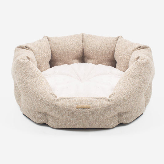 Discover our luxury Herdwick oval dog bed in beautiful sandstone, the ideal choice for dogs to enjoy blissful nap-time, featuring reversible inner cushion with raised sides for dogs who love to rest their head for the ultimate cosiness! Handcrafted in Italy for pure pet luxury! Available now at Lords & Labradors    