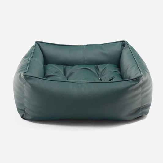 [color:forest] Luxury Handmade Box Bed in Rhino Tough Faux Leather, in Forest Green, Perfect For Your Pets Nap Time! Available To Personalise at Lords & Labradors