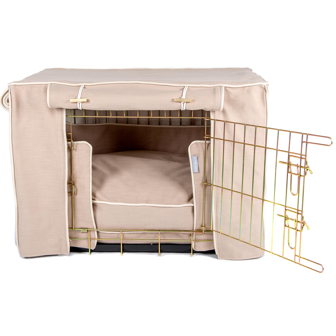 Luxury Heavy Duty Dog Crate, In Stunning Savanna Oatmeal Crate Set, The Perfect Dog Crate Set For Building The Ultimate Pet Den! Dog Crate Cover Available To Personalise at Lords & Labradors