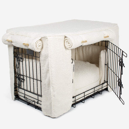 Luxury Heavy Duty Dog Crate, In Stunning Ivory Bouclé Crate Set, The Perfect Dog Crate Set For Building The Ultimate Pet Den! Dog Crate Cover Available To Personalise at Lords & Labradors