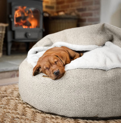 Discover This Luxurious Dog Den, Made Using Beautiful Herdwick Fabric To Craft The Perfect Den For Dogs! In Stunning Sandstone, Available Now at Lords & Labradors    