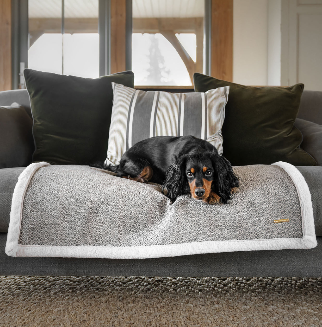 Present your furry friend with our luxuriously thick, plush blanket for your pet. Featuring a reverse side with hardwearing woven fabric handmade in Italy for the perfect high-quality pet blanket! Essentials Herdwick Blanket In Pebble, Available now at Lords & Labradors    