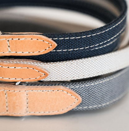 Discover dog walking luxury with our handcrafted Italian dog collar in beautiful essentials twill navy denim with denim blue fabric! The perfect collar for dogs available now at Lords & Labradors    