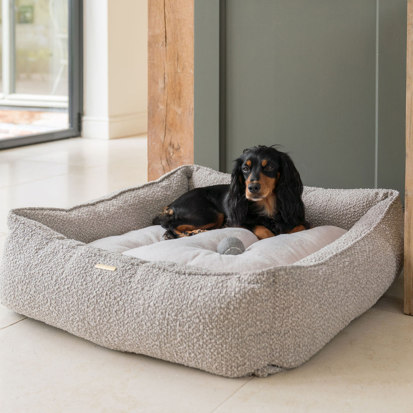 Box Bed For Dogs in Mink Bouclé by Lords & Labradors