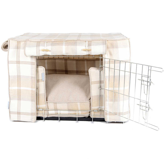 Luxury Heavy Duty Dog Crate, In Stunning Balmoral Natural Tweed Crate Set, The Perfect Dog Crate Set For Building The Ultimate Pet Den! Dog Crate Cover Available To Personalise at Lords & Labradors 