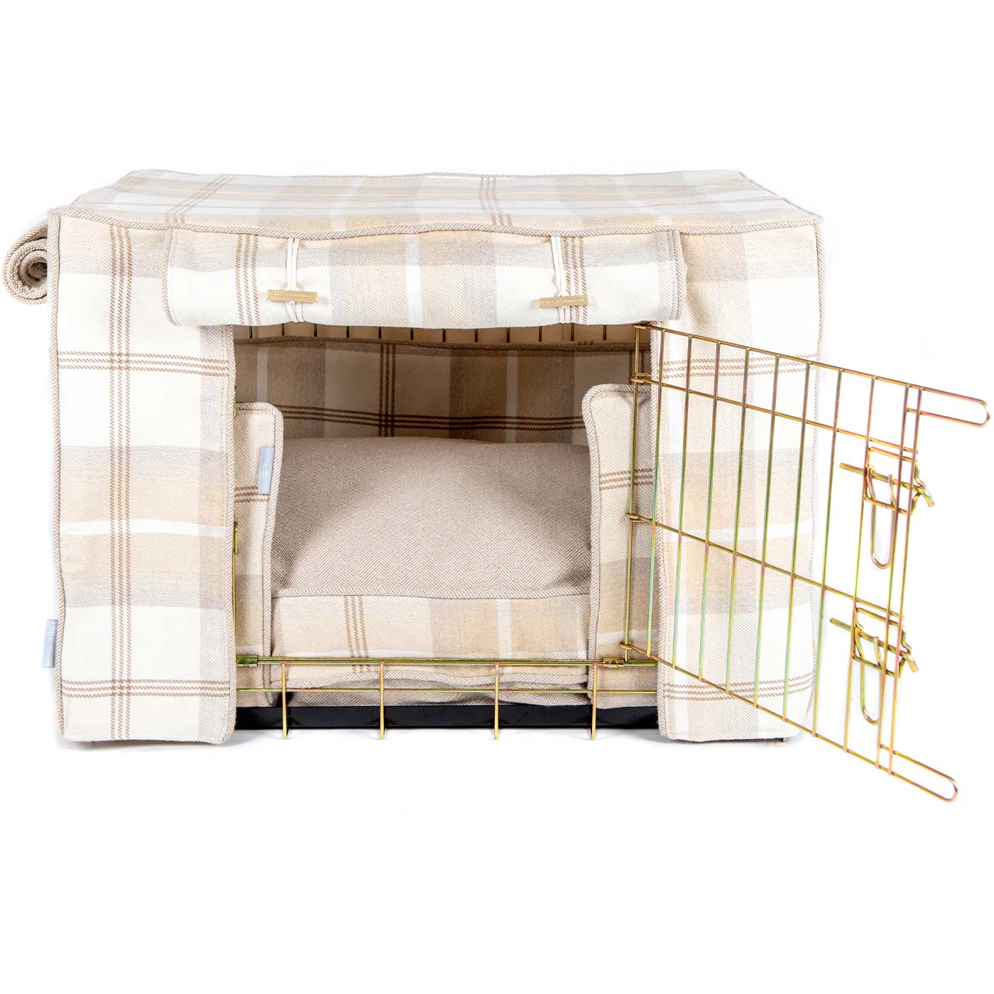 Luxury Heavy Duty Dog Crate, In Stunning Balmoral Natural Tweed Crate Set, The Perfect Dog Crate Set For Building The Ultimate Pet Den! Dog Crate Cover Available To Personalise at Lords & Labradors 