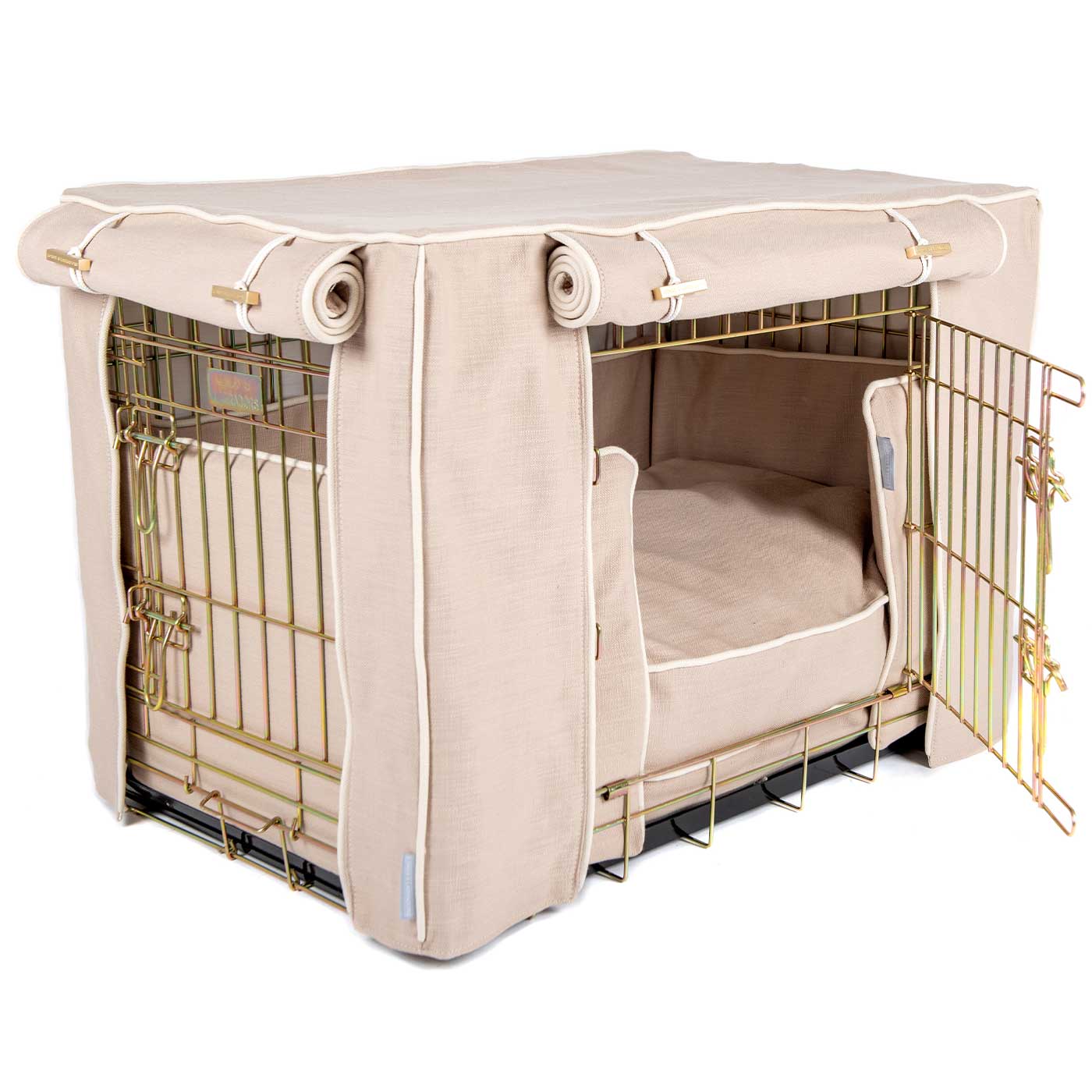 Luxury Heavy Duty Dog Crate, In Stunning Savanna Oatmeal Crate Set, The Perfect Dog Crate Set For Building The Ultimate Pet Den! Dog Crate Cover Available To Personalise at Lords & Labradors