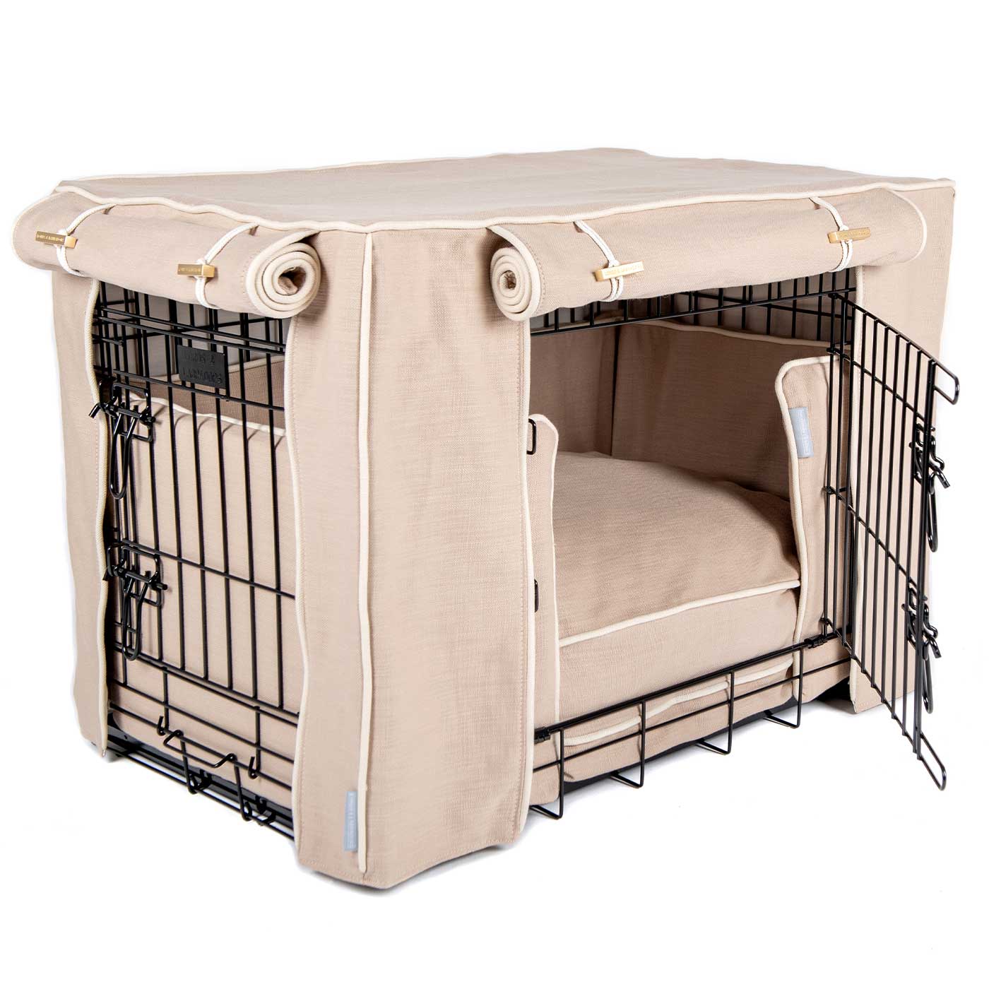 Luxury Heavy Duty Dog Crate, In Stunning Savanna Oatmeal Crate Set, The Perfect Dog Crate Set For Building The Ultimate Pet Den! Dog Crate Cover Available To Personalise at Lords & Labradors