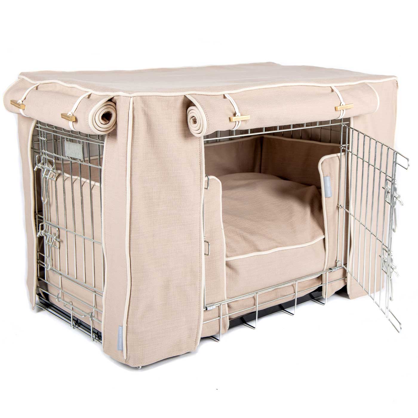 Luxury Heavy Duty Dog Crate, In Stunning Savanna Oatmeal Crate Set, The Perfect Dog Crate Set For Building The Ultimate Pet Den! Dog Crate Cover Available To Personalise at Lords & Labradors