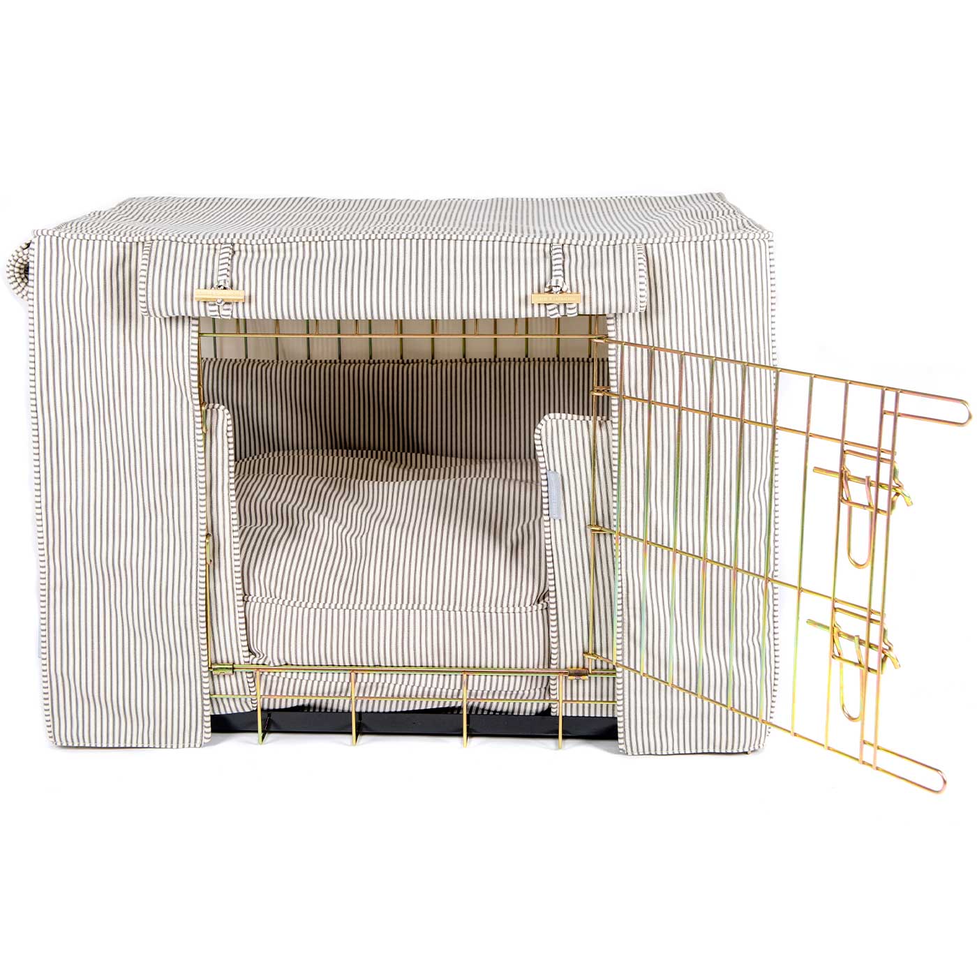 Luxury Heavy Duty Dog Crate, In Stunning Regency Stripe Crate Set, The Perfect Dog Crate Set For Building The Ultimate Pet Den! Dog Crate Cover Available To Personalise at Lords & Labradors