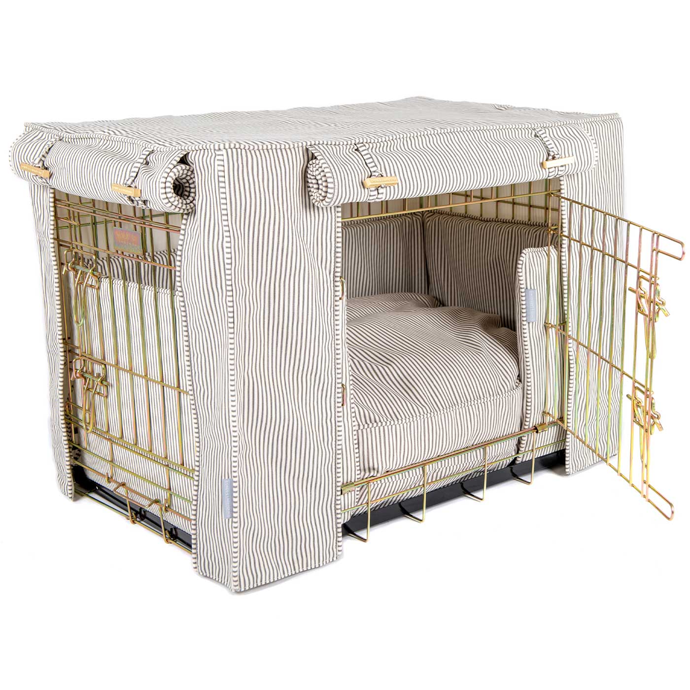 Luxury Heavy Duty Dog Crate, In Stunning Regency Stripe Crate Set, The Perfect Dog Crate Set For Building The Ultimate Pet Den! Dog Crate Cover Available To Personalise at Lords & Labradors