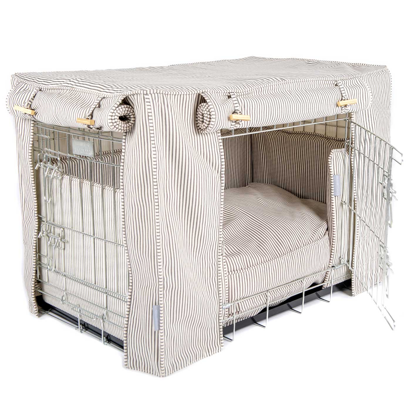 Luxury Heavy Duty Dog Crate, In Stunning Regency Stripe Crate Set, The Perfect Dog Crate Set For Building The Ultimate Pet Den! Dog Crate Cover Available To Personalise at Lords & Labradors