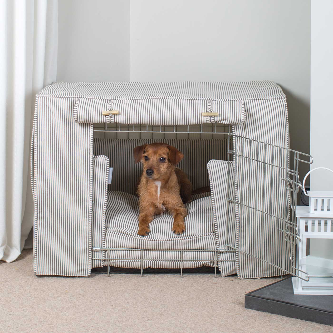 Luxury Heavy Duty Dog Crate, In Stunning Regency Stripe Crate Set, The Perfect Dog Crate Set For Building The Ultimate Pet Den! Dog Crate Cover Available To Personalise at Lords & Labradors