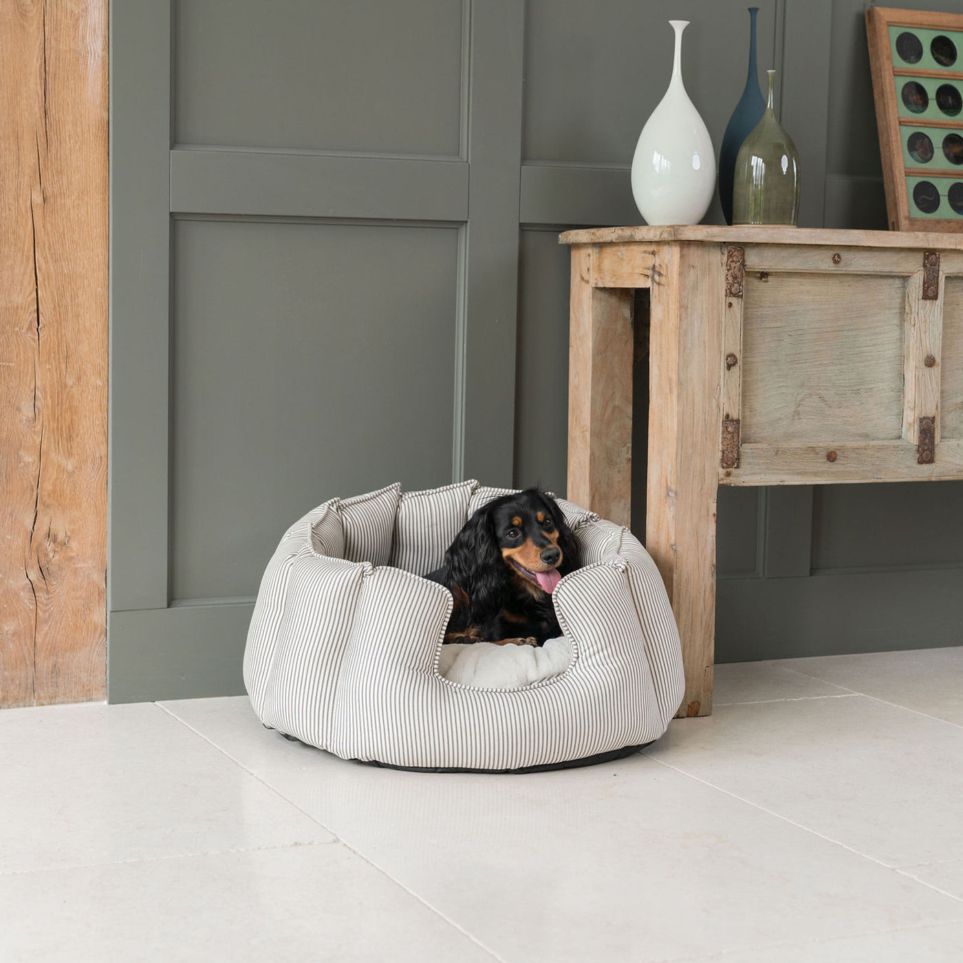 High Wall Bed For Dogs in Regency Stripe by Lords & Labradors