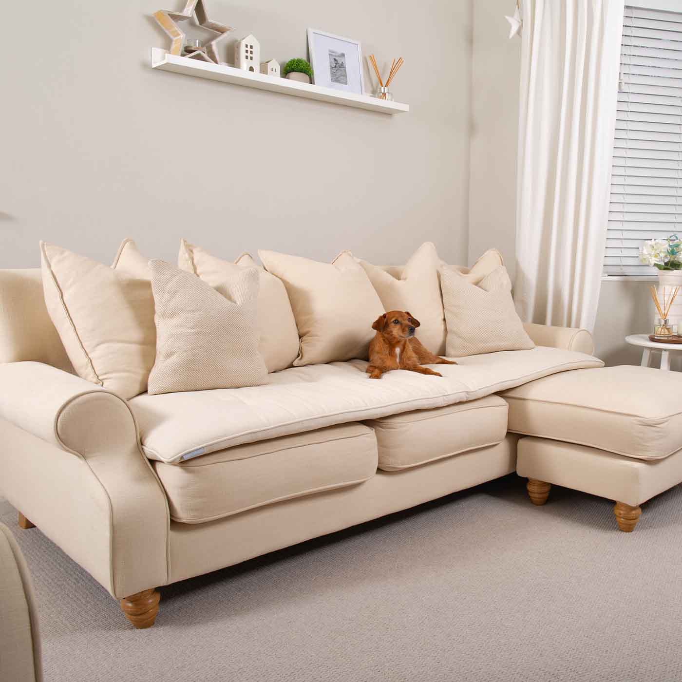 Discover Our Luxury Savanna Sofa Topper, The Perfect Pet sofa Accessory In Stunning Savanna Bone! Available Now at Lords & Labradors