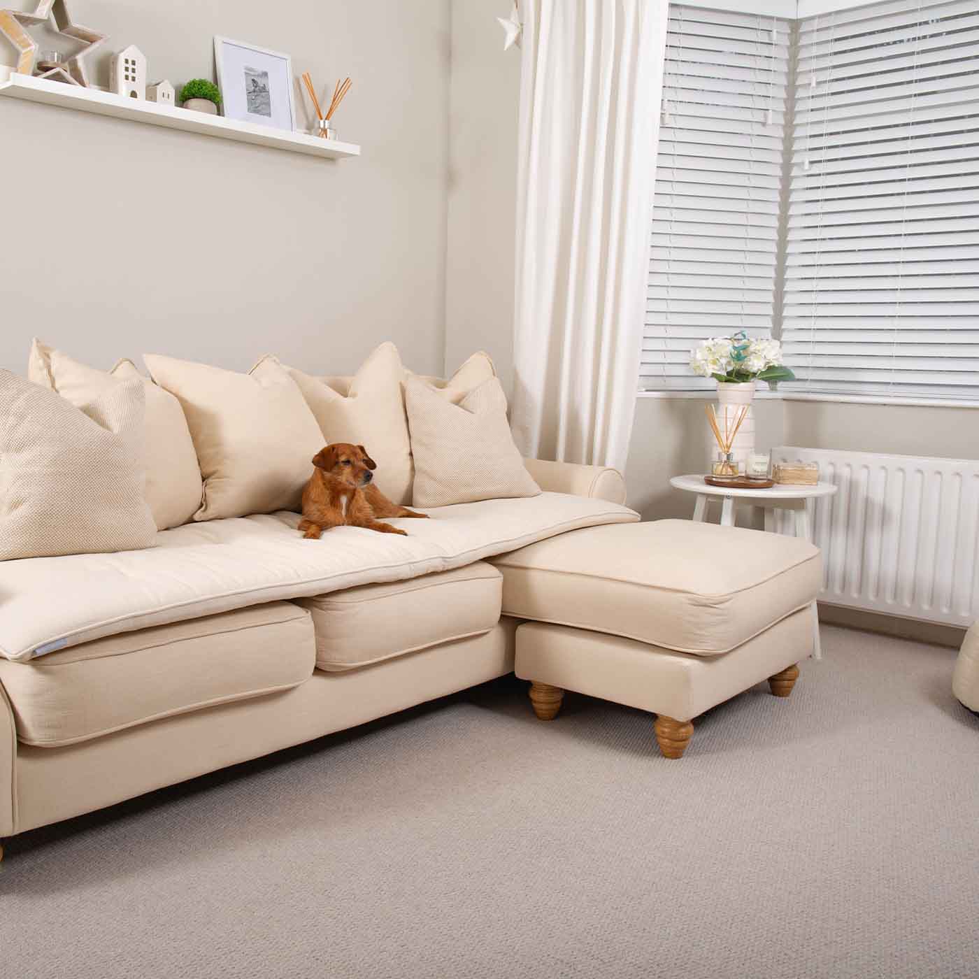 Discover Our Luxury Savanna Sofa Topper, The Perfect Pet sofa Accessory In Stunning Savanna Bone! Available Now at Lords & Labradors