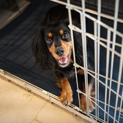 Discover the perfect dog crate accessory, our luxury essentials twill crate mattress in stunning navy denim. Present to your furry friend with this Italian handmade crate mattress for dogs, available now at Lords & Labradors     